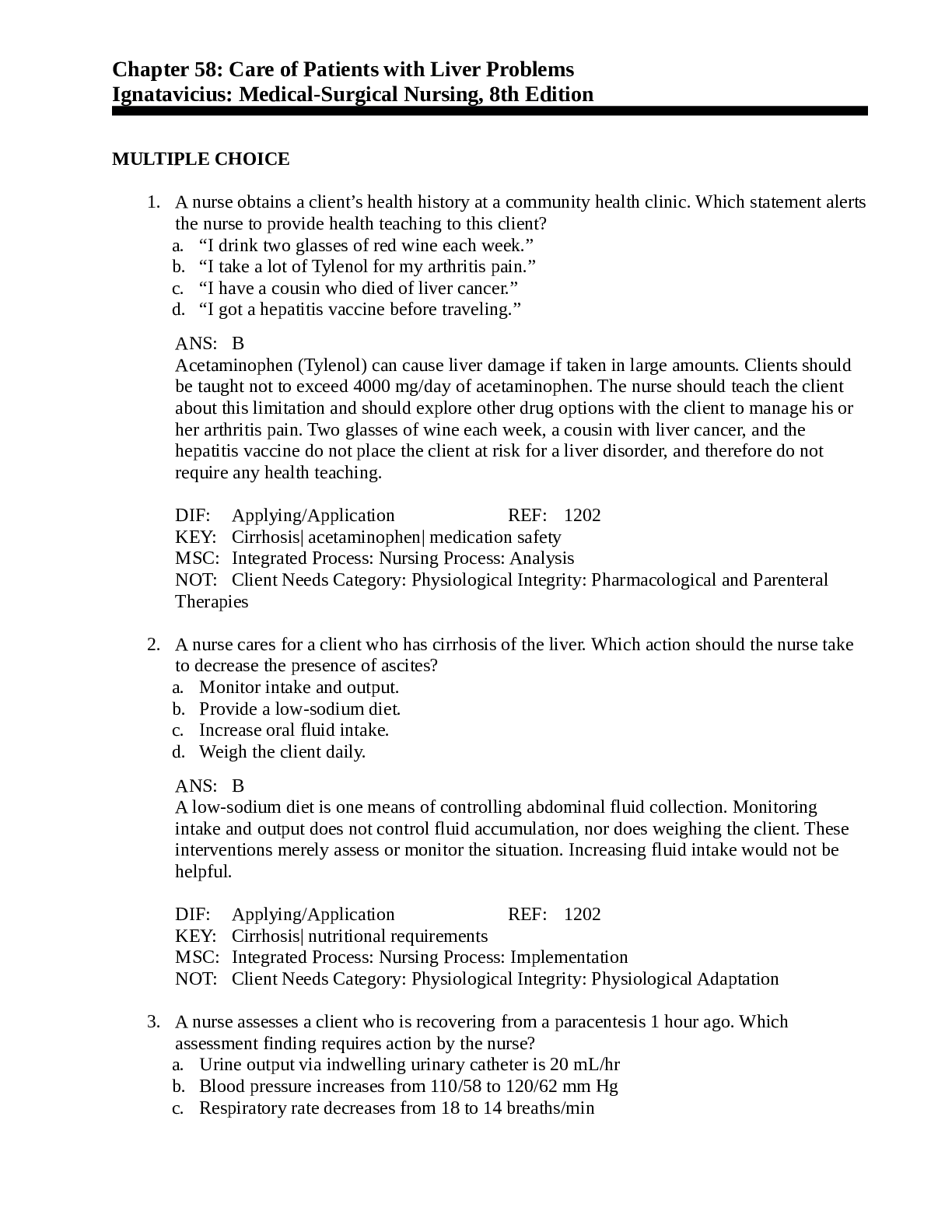 Preview image for Chapter 58: Care of Patients with Liver Problems Ignatavicius: Medical-Surgical Nursing, 8th Edition 100% elaborated correct answers